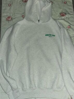 White Fox Boutique Heather Light Gray Hoodie with Green Logo